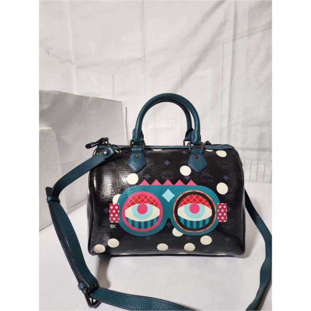 Authentic MCM Craig & Karl Snowdome Boston Bag Black/Green